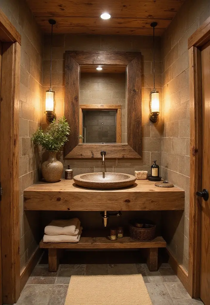 10 Bathroom Lighting Ideas for Every Mood - 4. Reclaimed Wood Fixtures for Rustic Charm