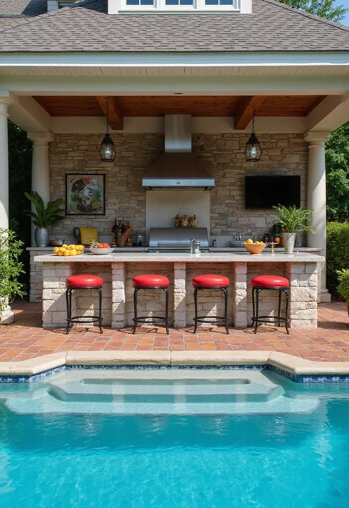 10 Beautiful Kitchen Outdoor Spaces for Entertaining - 10. Luxurious Poolside Kitchen