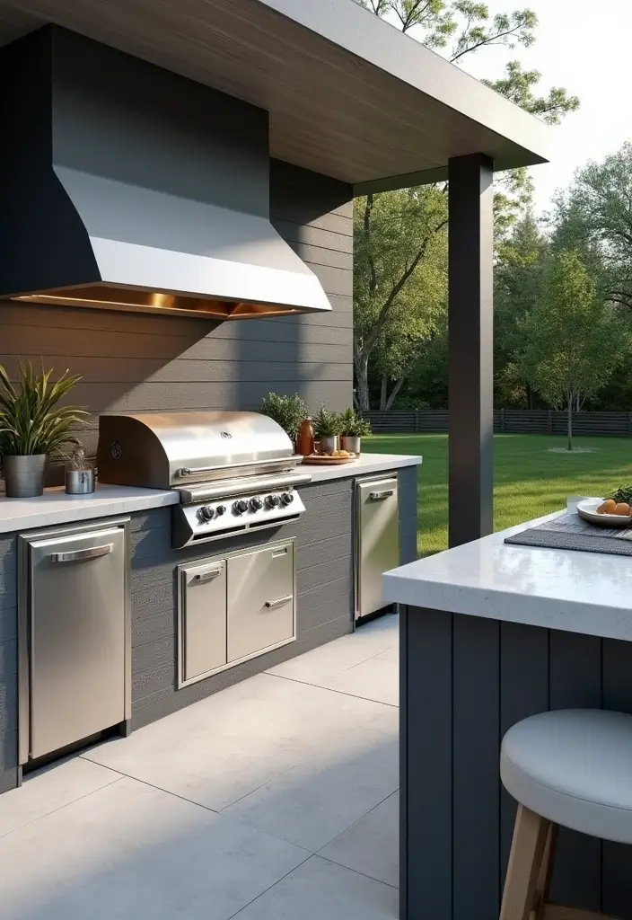 10 Beautiful Kitchen Outdoor Spaces for Entertaining - 2. Sleek Modern Outdoor Kitchen