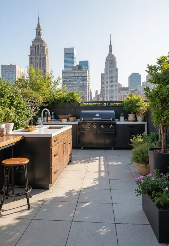 10 Beautiful Kitchen Outdoor Spaces for Entertaining - 5. Chic Rooftop Kitchen