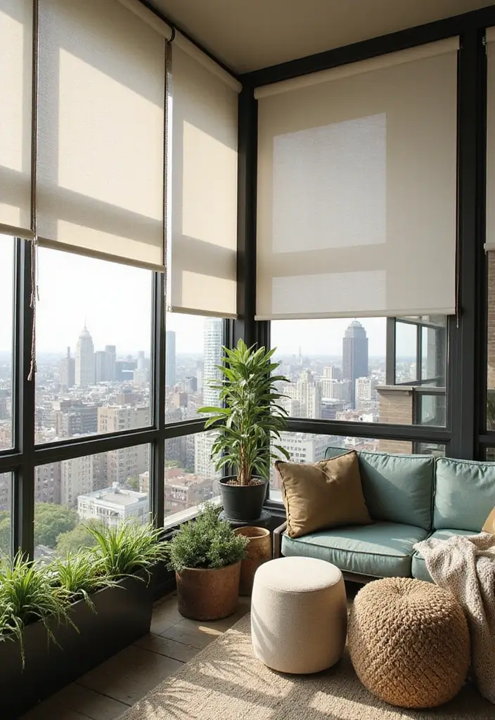 10 Creative Balcony Privacy Screen Solutions - 5. Roll-Up Shades