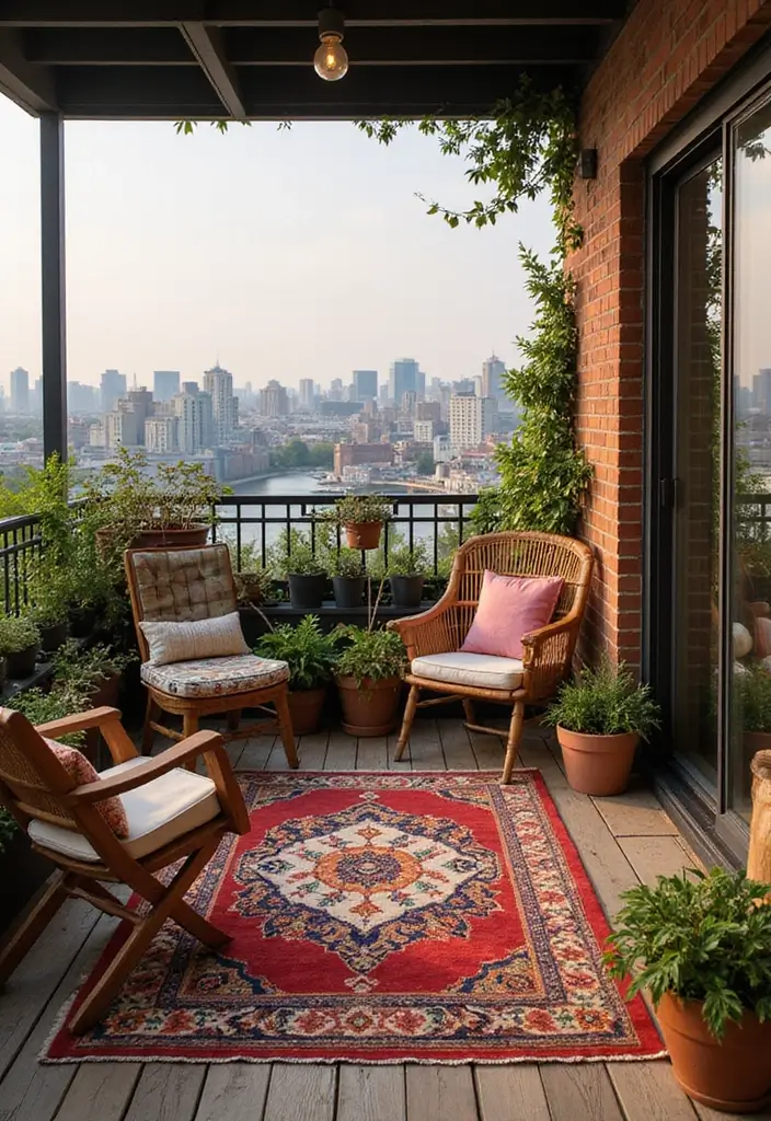 10 Creative Balcony Privacy Screen Solutions - 9. Outdoor Rugs and Decor