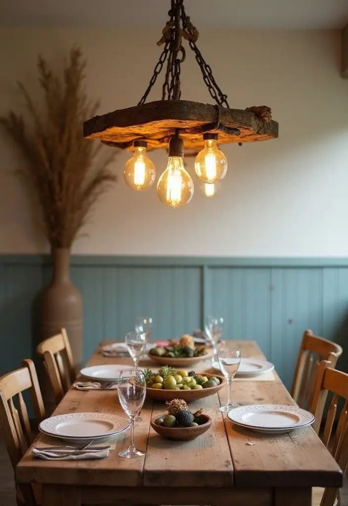 10 Dining Room Light Fixtures That Wow - 1. Rustic Reclaimed Wood Chandelier