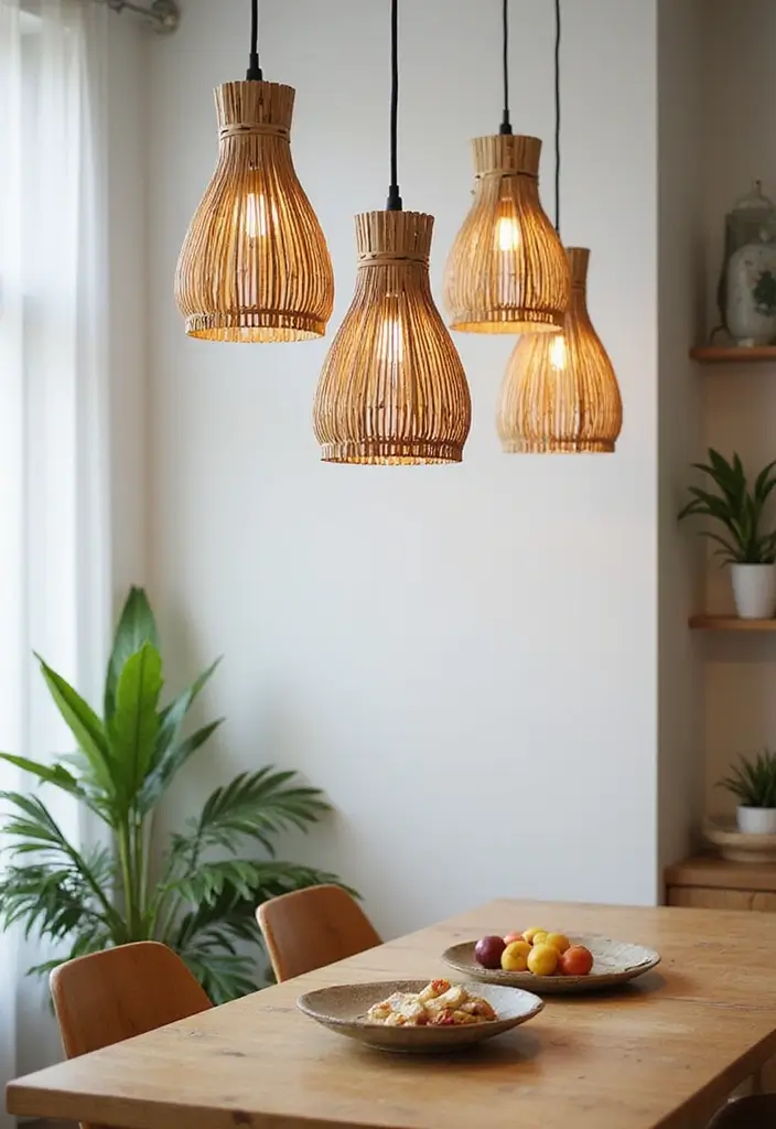 10 Dining Room Light Fixtures That Wow - 2. Eco-Friendly Bamboo Pendant Lights