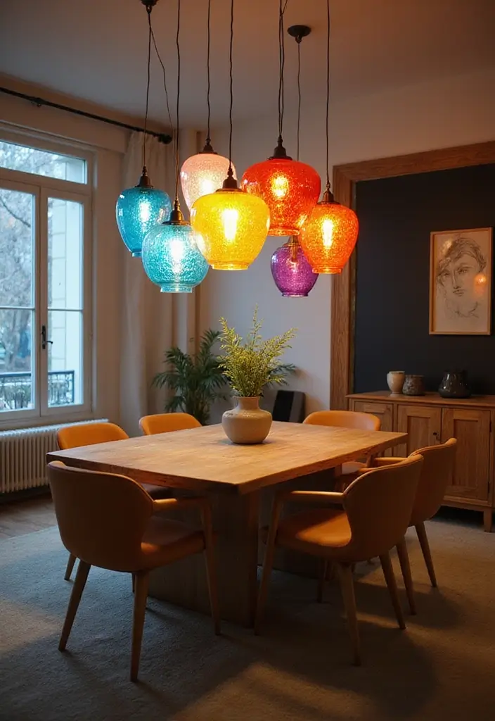10 Dining Room Light Fixtures That Wow - 7. Colorful Glass Dome Pendant Lights