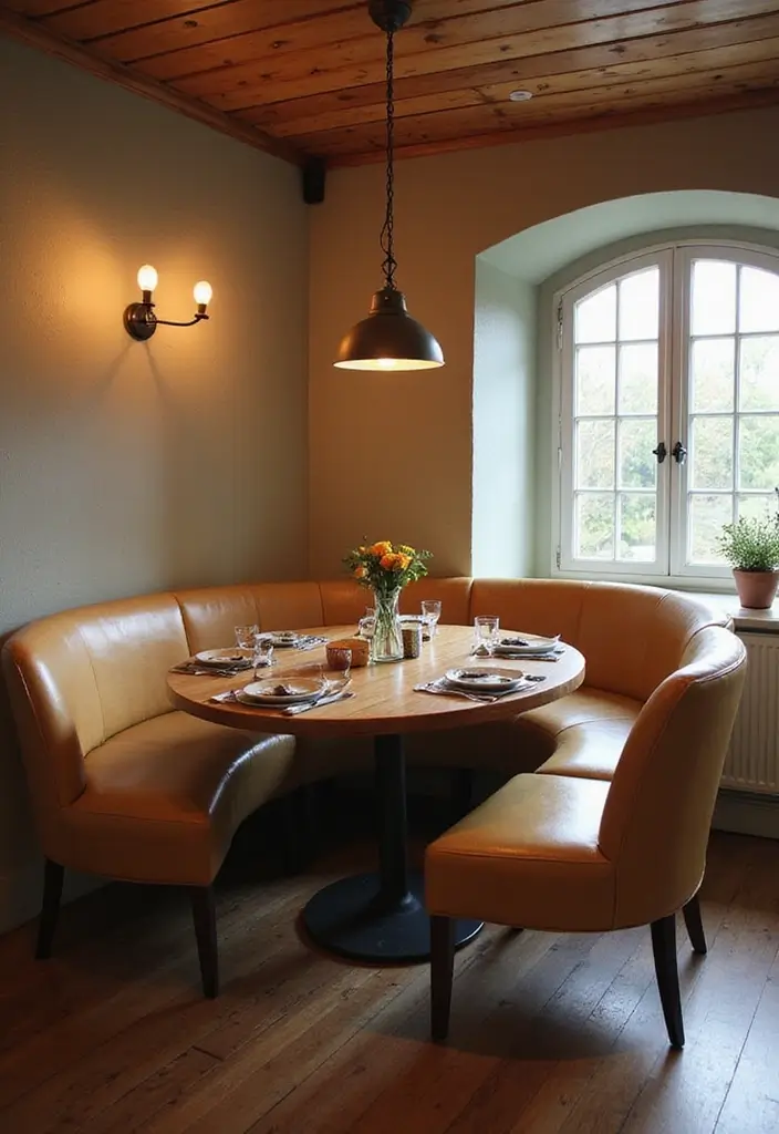 10 Dining Room Tables with Benches for Family Meals - 7. Round Table with Curved Benches