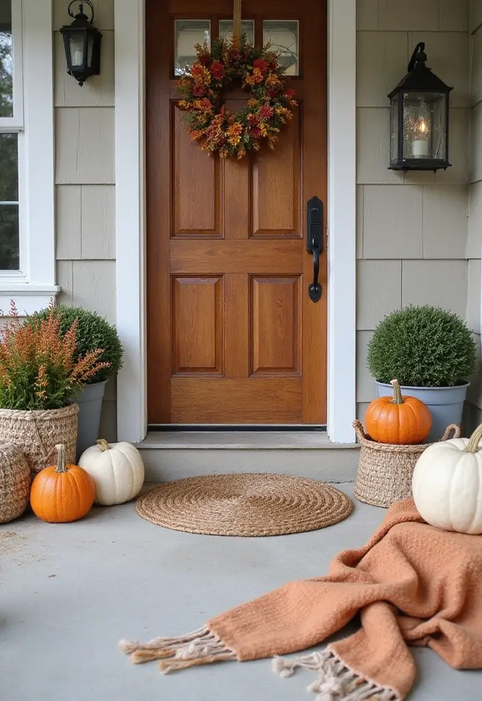 10 Fall Decor Front Door Looks to Welcome Guests - 10. Warm Textile Accents