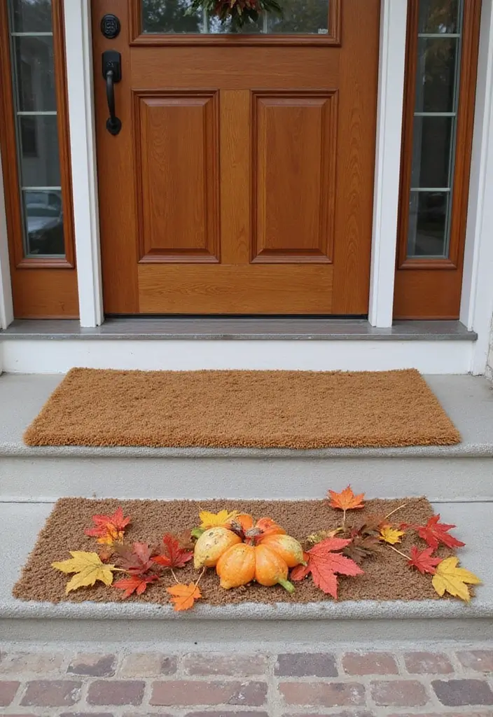 10 Fall Decor Front Door Looks to Welcome Guests - 3. Cozy Doormat Layering