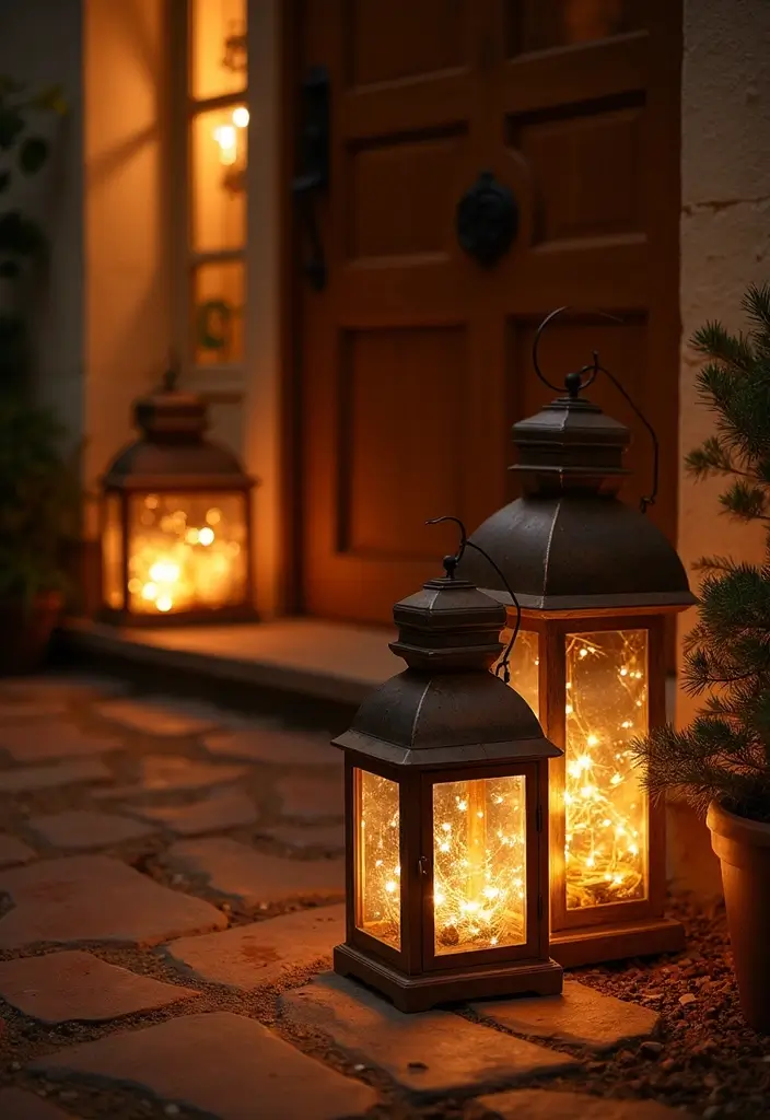 10 Fall Decor Front Door Looks to Welcome Guests - 5. Lanterns with Warm Lighting