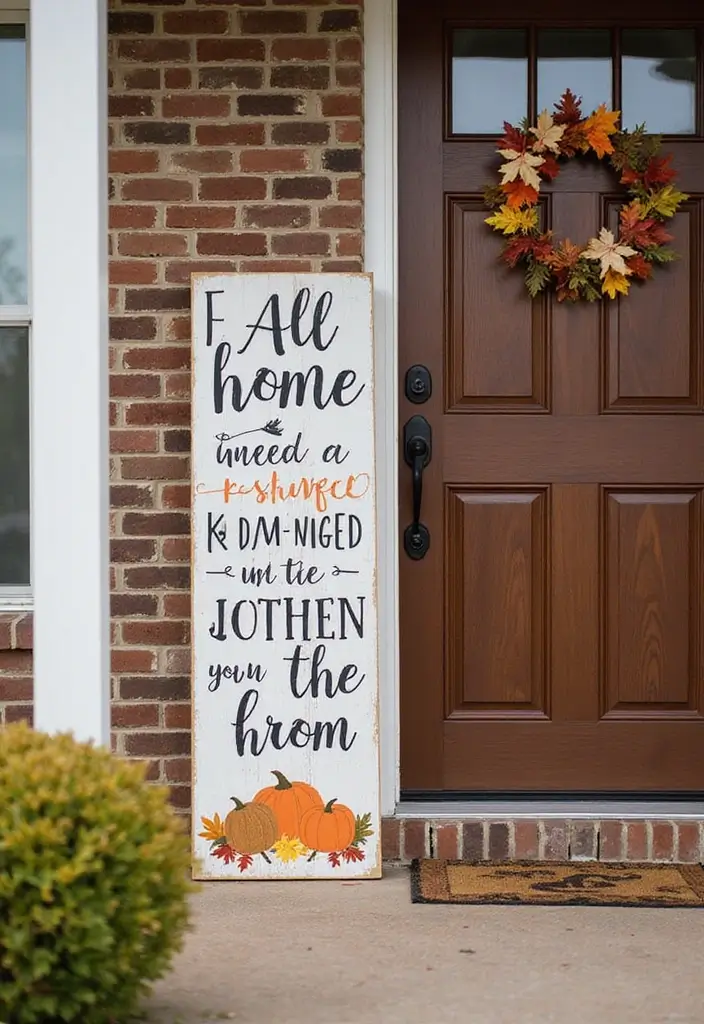 10 Fall Decor Front Door Looks to Welcome Guests - 6. Fall-Inspired Signage