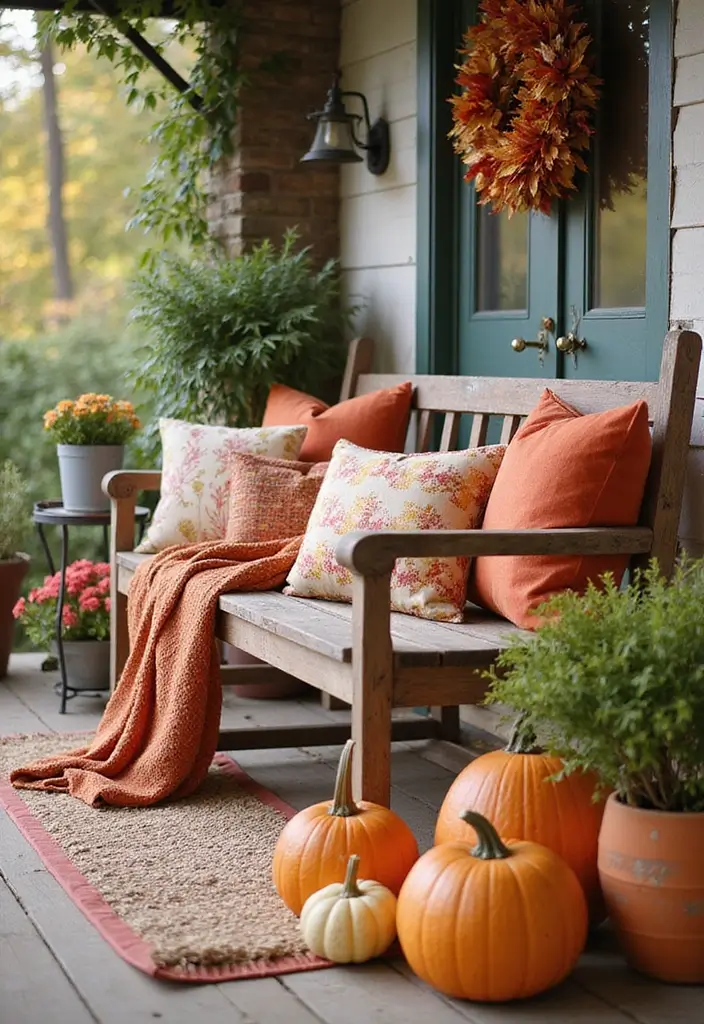 10 Fall Decor Front Door Looks to Welcome Guests - 8. Colorful Fall Cushions
