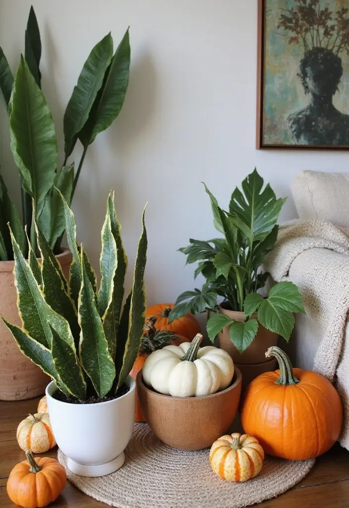 10 Fall Decor Living Room Ideas for Autumn Vibes - 9. Add a Touch of Greenery