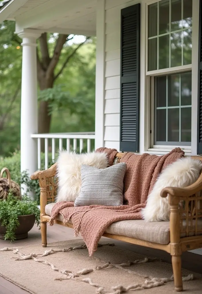 10 Fall Decor Porch Ideas for a Warm Welcome - 1. Cozy Textile Layers