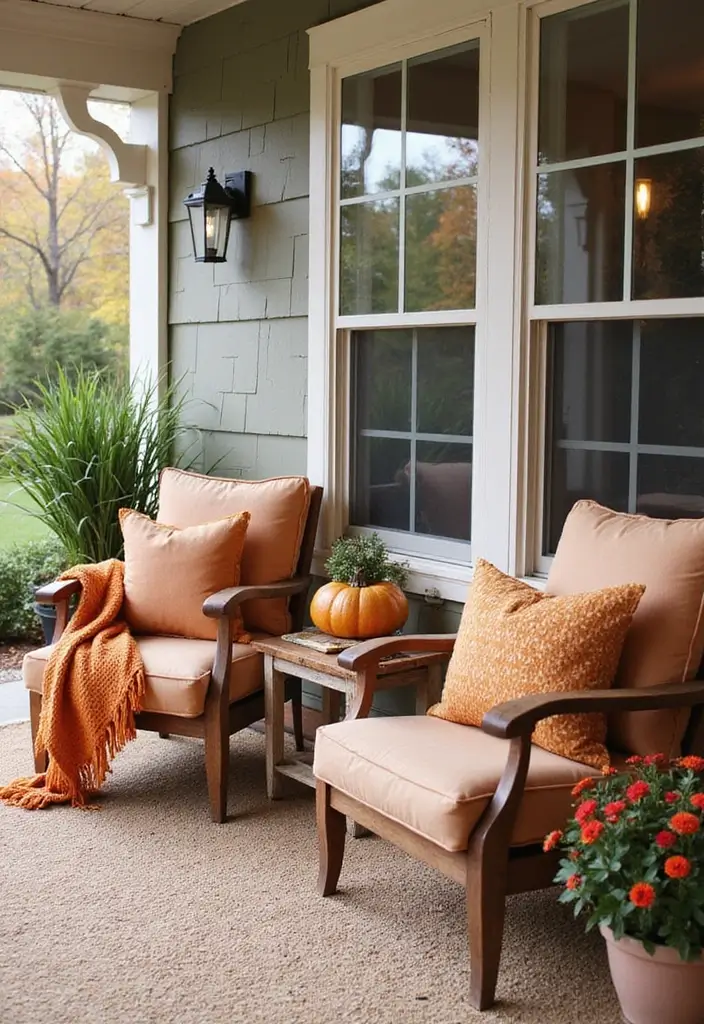 10 Fall Decor Porch Ideas for a Warm Welcome - 10. Autumn-Themed Furniture