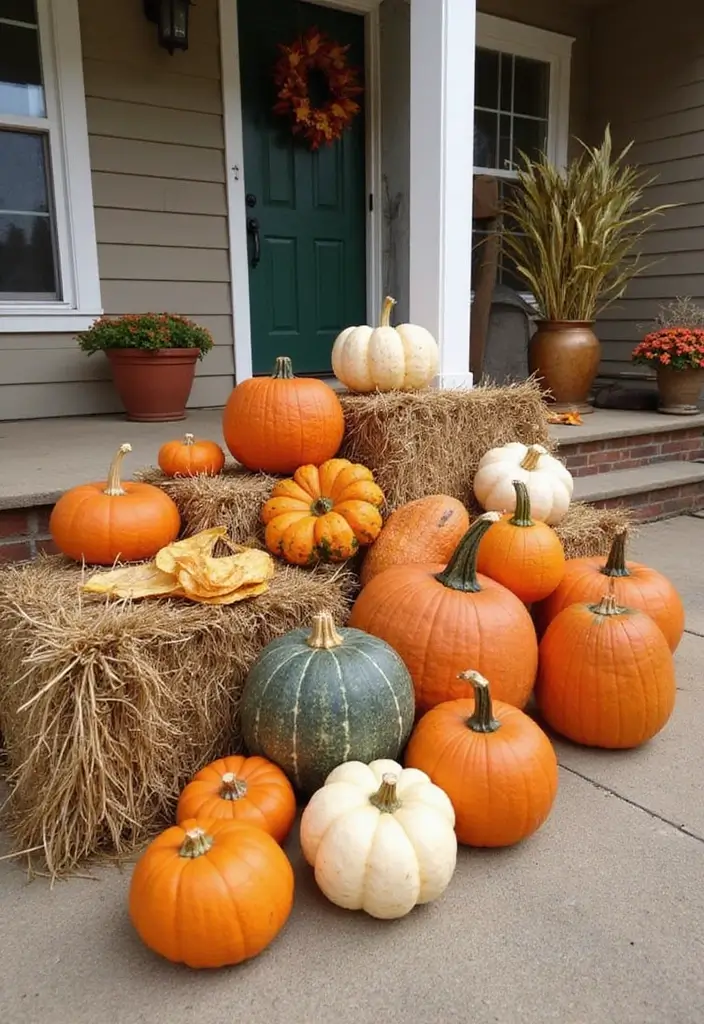 10 Fall Decor Porch Ideas for a Warm Welcome - 2. Pumpkin Patch Charm