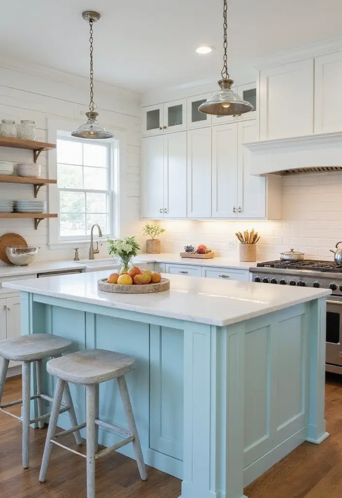 10 Gorgeous Kitchens with Islands to Inspire You - 3. Bright and Airy Coastal Vibe