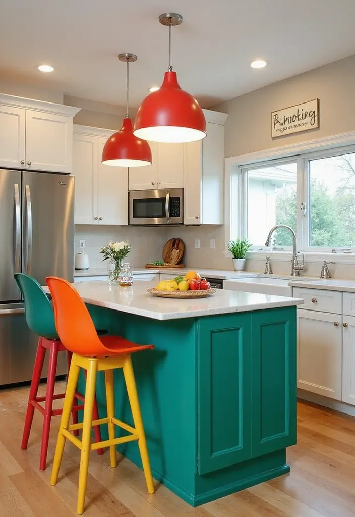 10 Gorgeous Kitchens with Islands to Inspire You - 9. Vibrant Color Pops