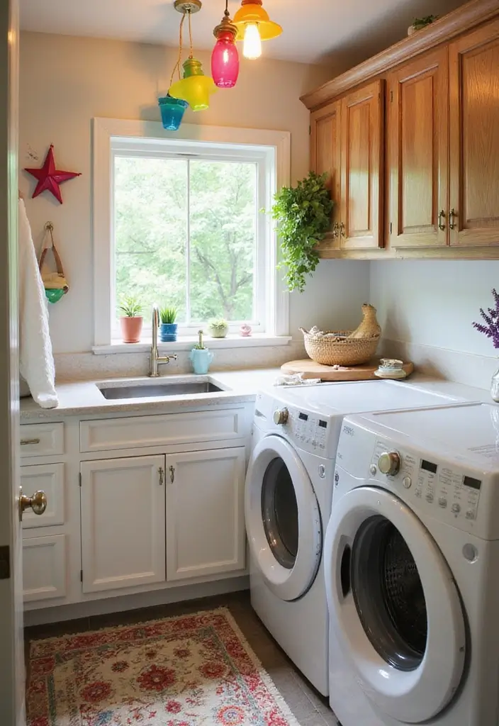 10 Laundry Room Lighting Ideas for a Bright Space - 9. Colorful Light Fixtures for a Cheerful Touch