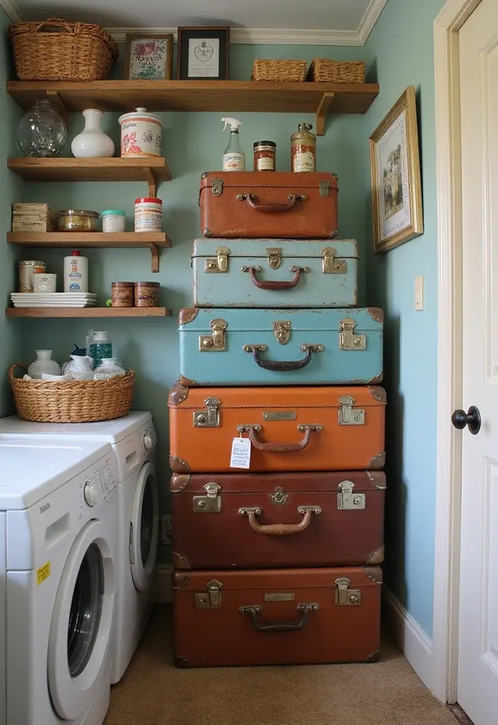 10 Laundry Room Organizer Products You Need - 6. Vintage Suitcase Storage