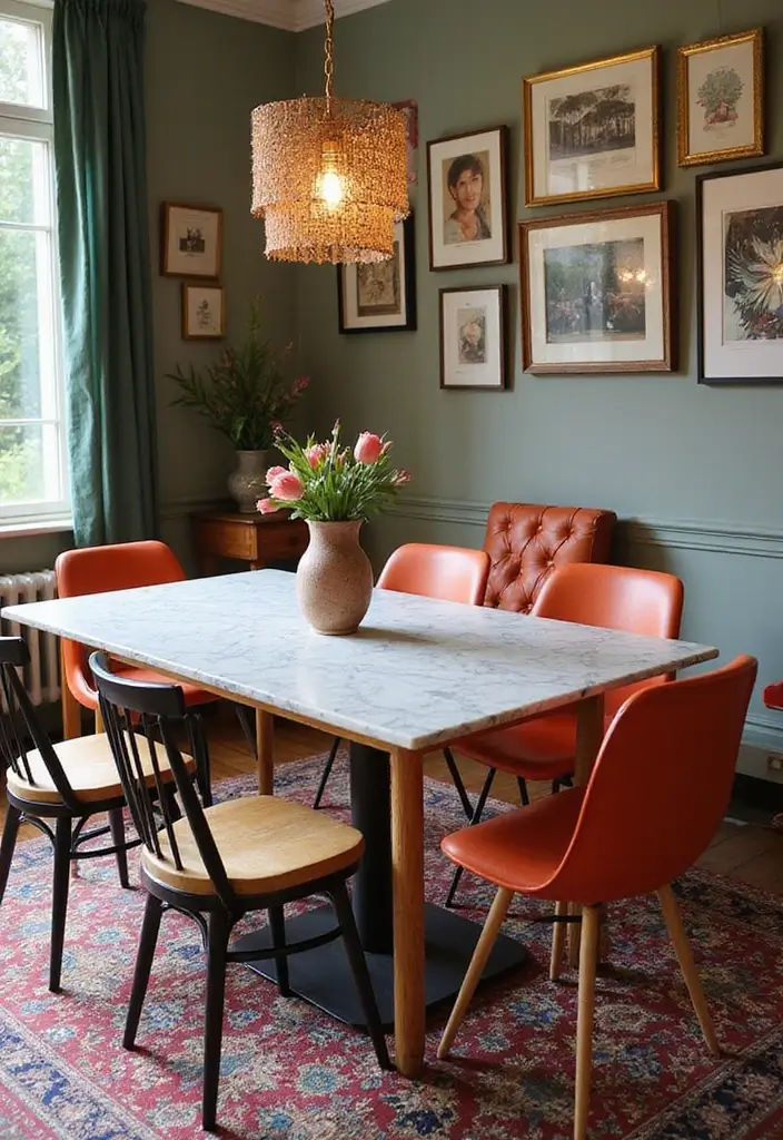 10 Luxurious Dining Room Marble Table Ideas - 10. Eclectic Mix