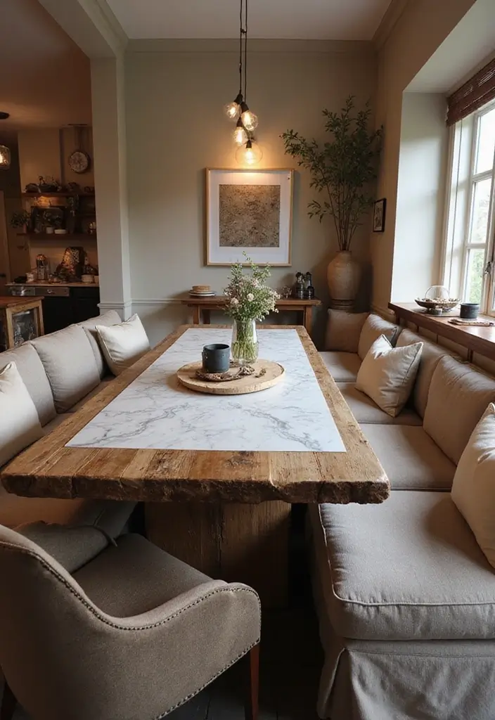 10 Luxurious Dining Room Marble Table Ideas - 3. Rustic Meets Luxury
