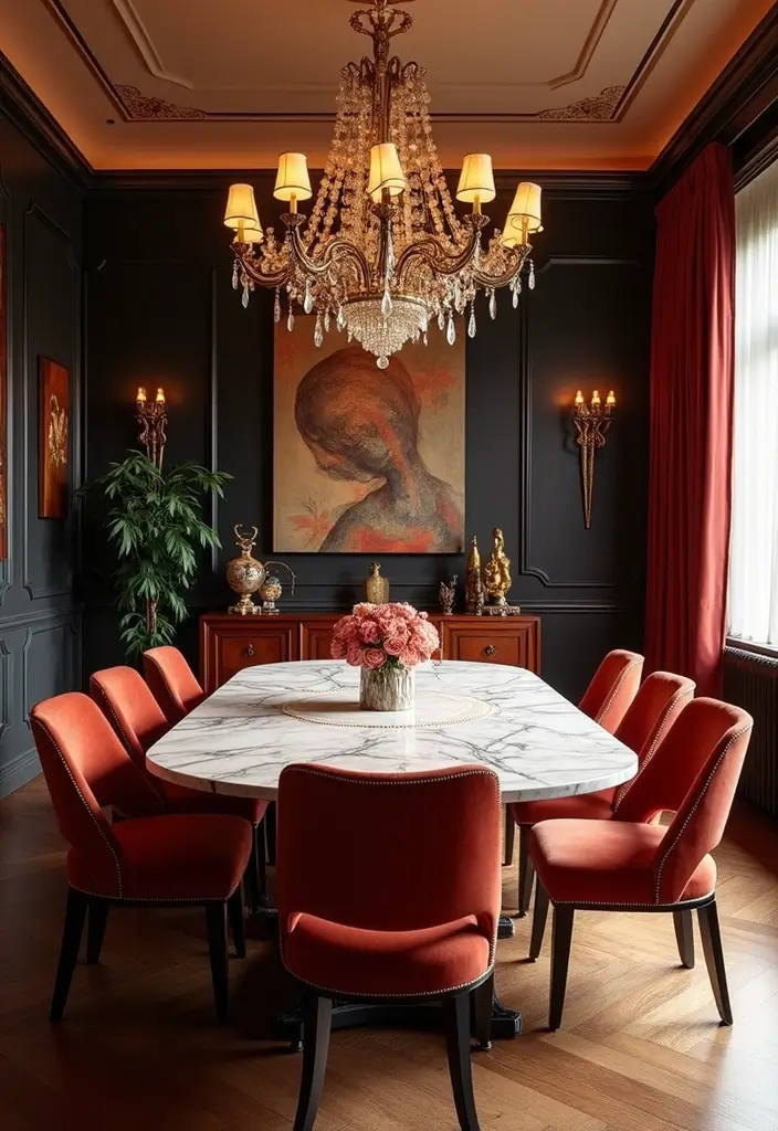 10 Luxurious Dining Room Marble Table Ideas - 4. Art Deco Inspiration