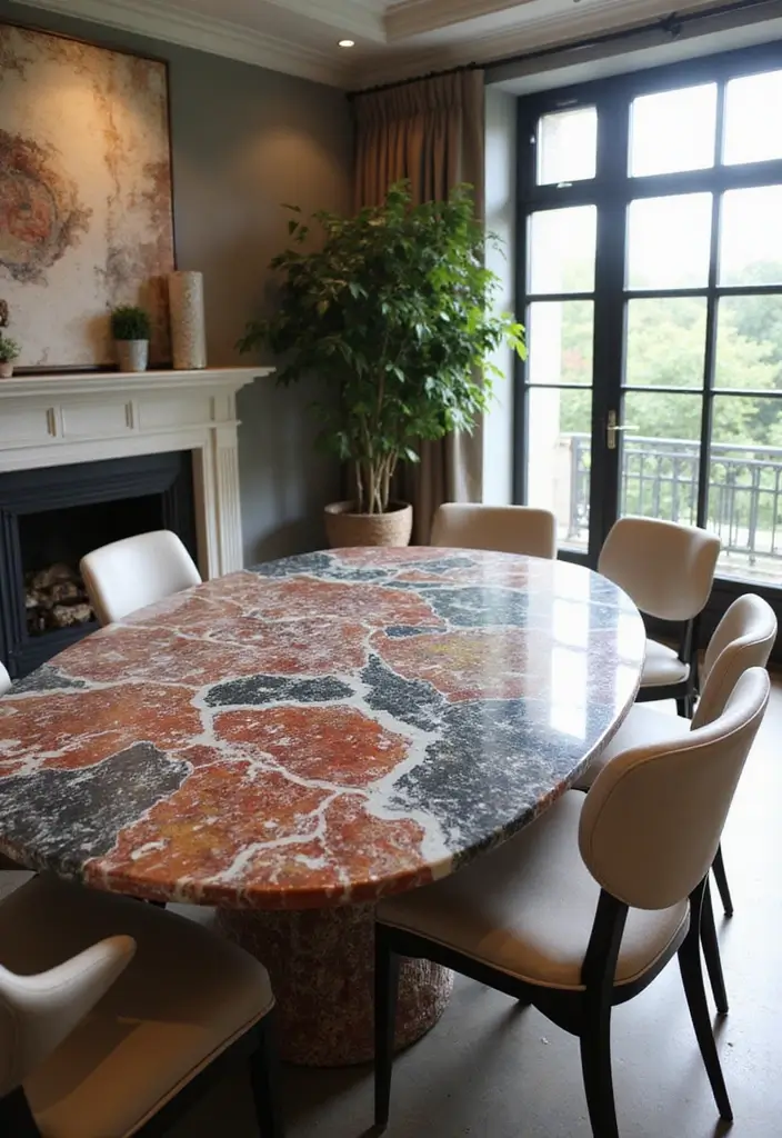 10 Luxurious Dining Room Marble Table Ideas - 6. Bold Color Combinations