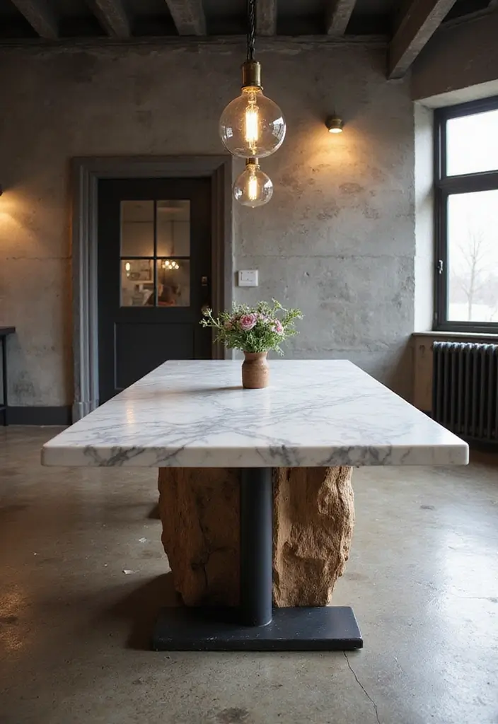 10 Luxurious Dining Room Marble Table Ideas - 7. Industrial Chic