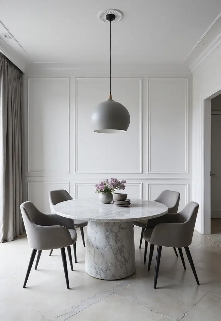 10 Luxurious Dining Room Marble Table Ideas - 8. Monochromatic Magic