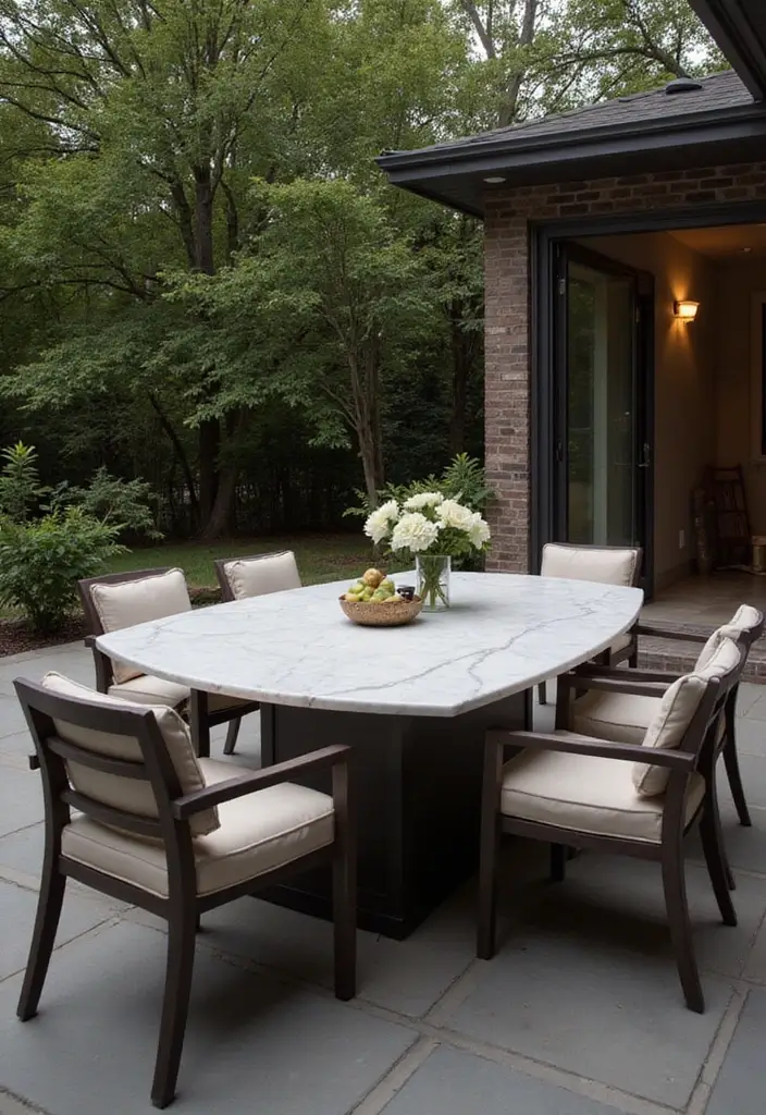 10 Luxurious Dining Room Marble Table Ideas - 9. Outdoor Marble Dining