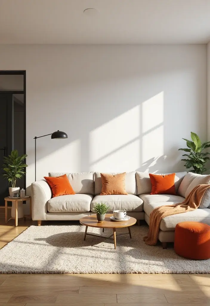 10 Stunning Living Room Color Combinations - 10. Neutral Tones with Bright Accents