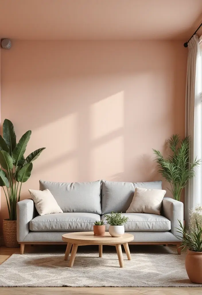 10 Stunning Living Room Color Combinations - 6. Soft Peach and Gray
