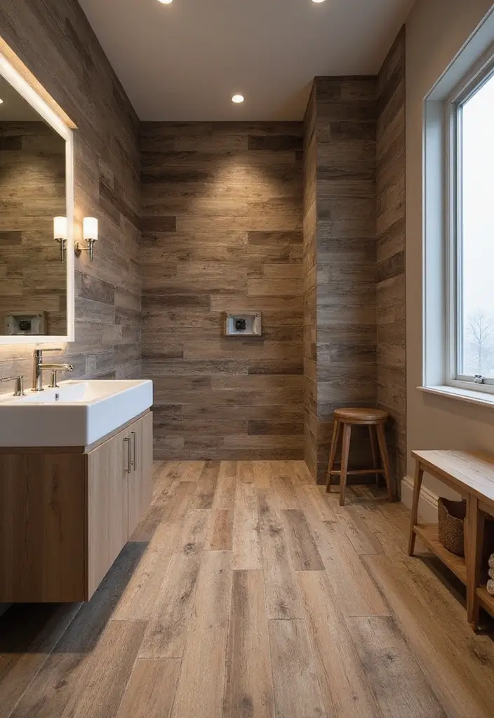 12 Bathroom Tiles Design Ideas for a Luxe Look - 1. Reclaimed Wood Tile