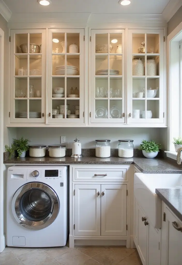 12 Best Laundry Room Cabinets for Storage - 6. Elegant Glass-Front Cabinets