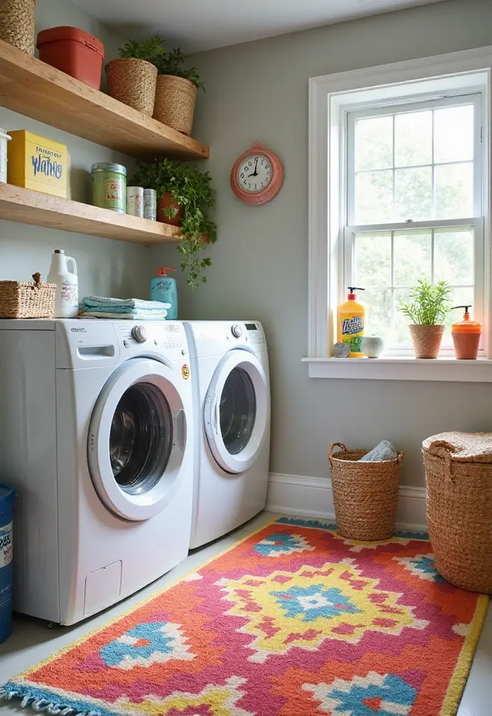 12 Cozy Laundry Room Rug Ideas - 7. Bright and Bold Printed Rugs