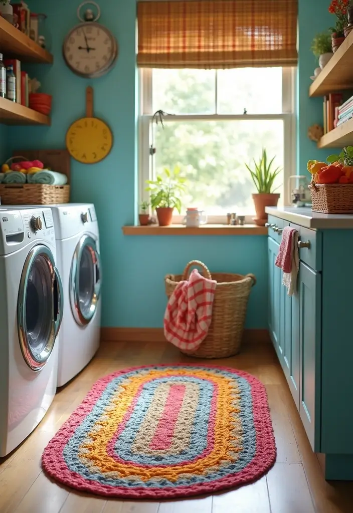 12 Cozy Laundry Room Rug Ideas - 9. Colorful Braided Rugs