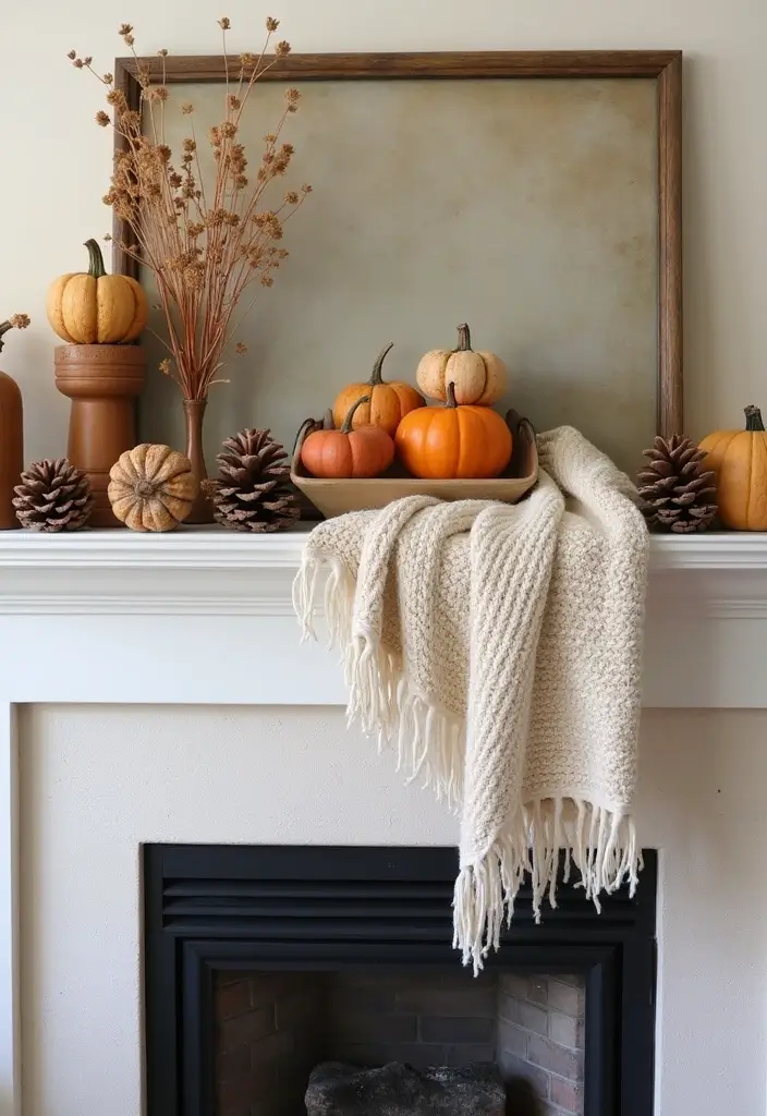 12 Fall Decor Fireplace Mantel Inspirations - 1. Layered Textures