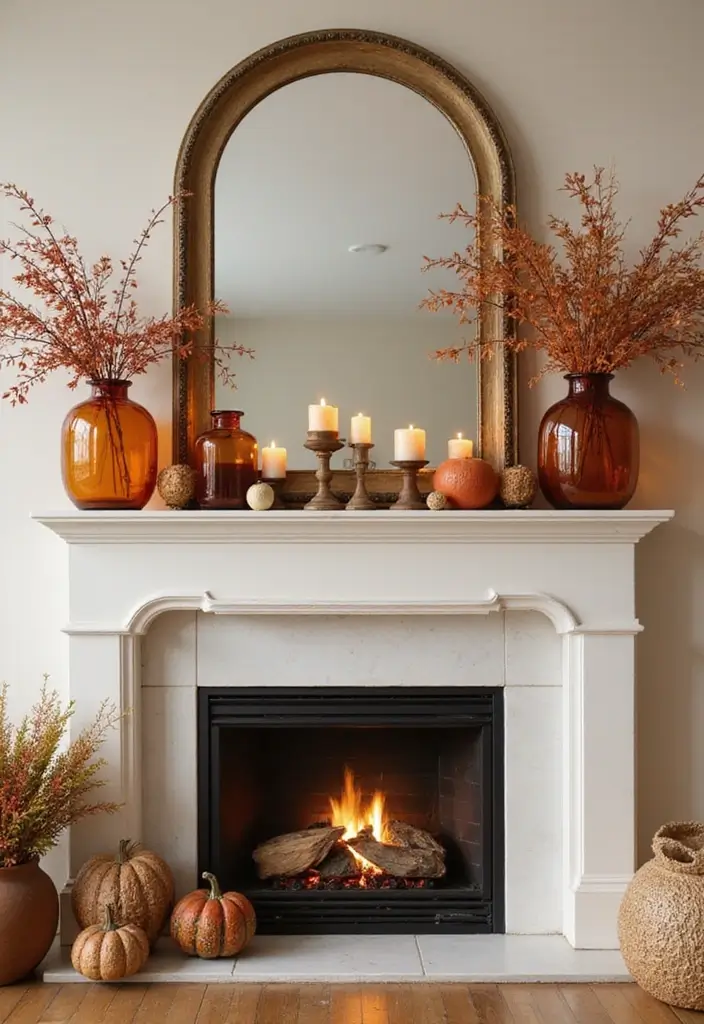 12 Fall Decor Fireplace Mantel Inspirations - 2. Warm Color Palette