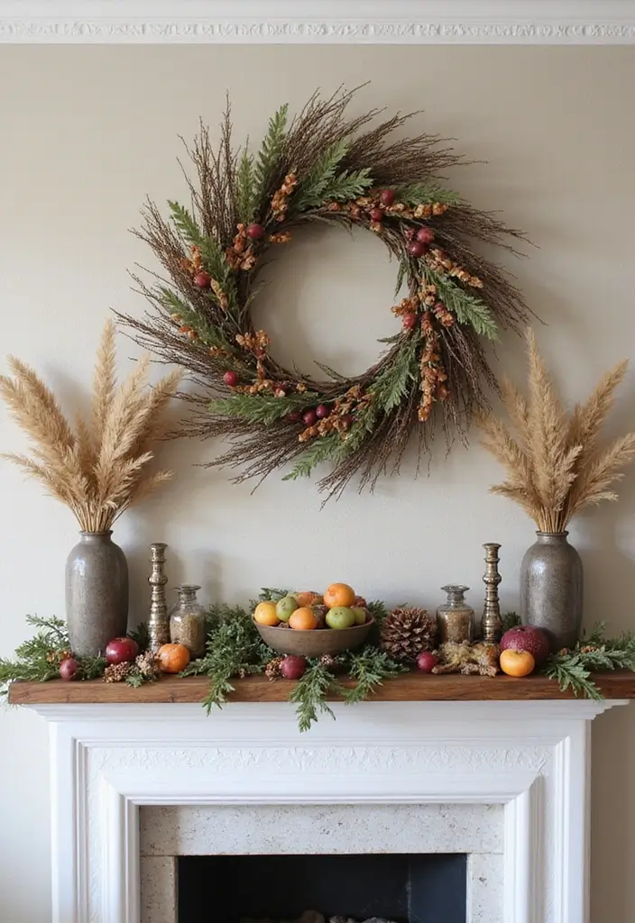 12 Fall Decor Fireplace Mantel Inspirations - 3. Nature-Inspired Accents