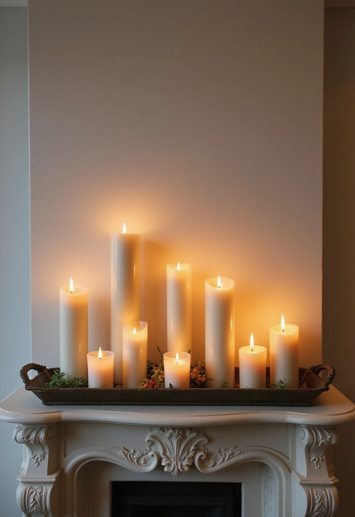 12 Fall Decor Fireplace Mantel Inspirations - 4. Cozy Candles