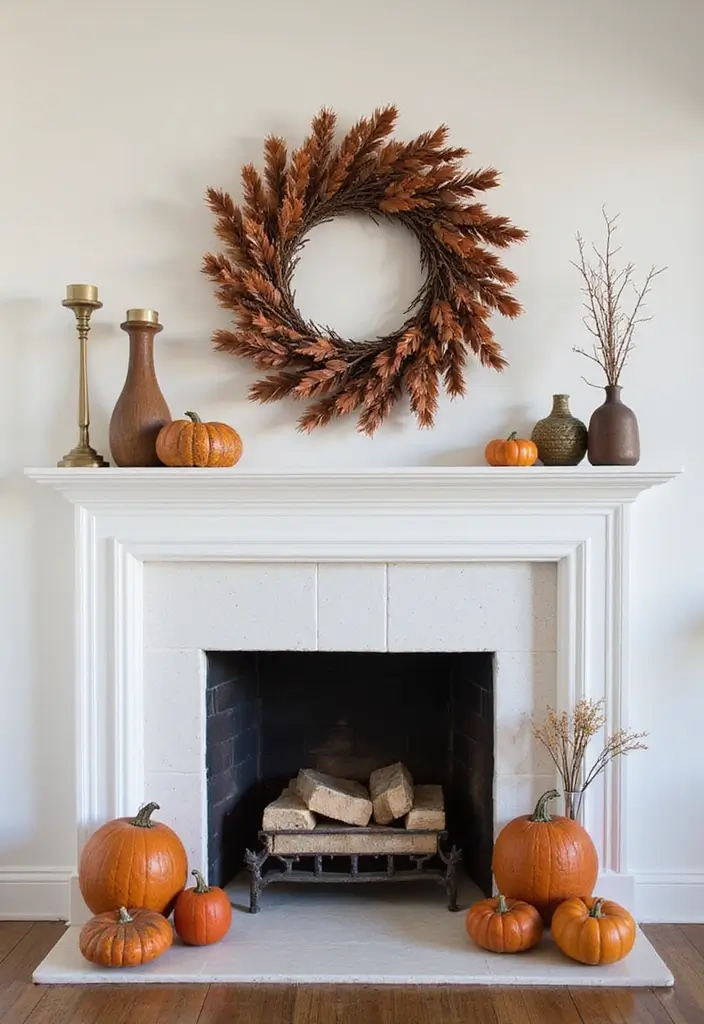 12 Fall Decor Fireplace Mantel Inspirations - 5. Seasonal Wreaths