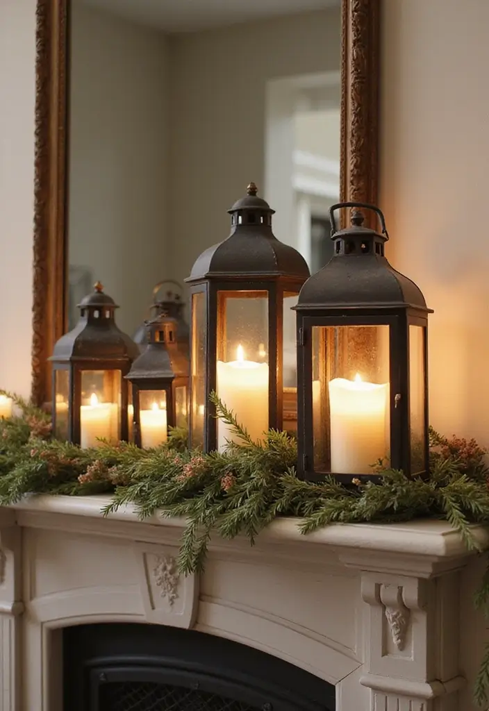 12 Fall Decor Fireplace Mantel Inspirations - 6. Rustic Lanterns