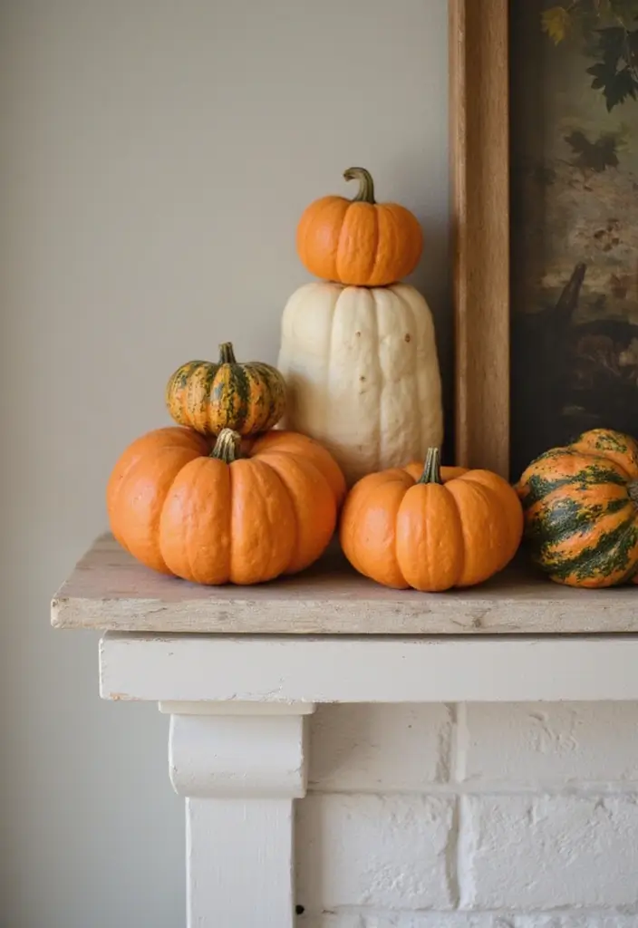 12 Fall Decor Fireplace Mantel Inspirations - 7. Whimsical Pumpkins