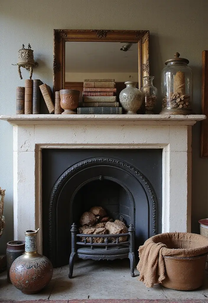 12 Fall Decor Fireplace Mantel Inspirations - 9. Vintage Finds
