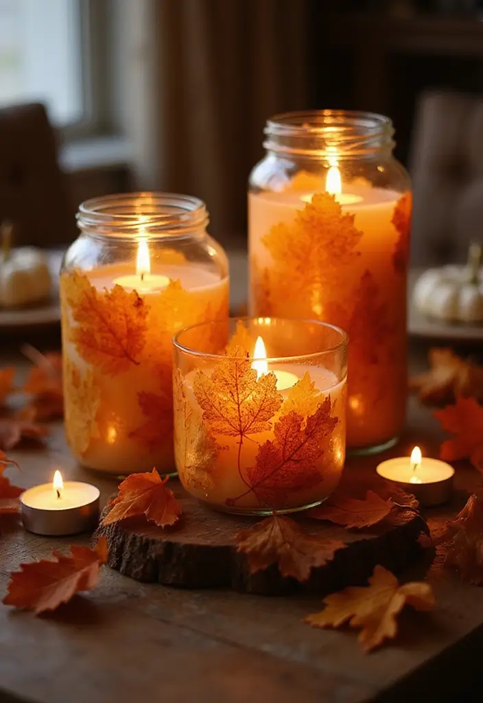 12 Fall Decor Leaves Ideas for a Natural Touch - 10. Leafy Candle Holders
