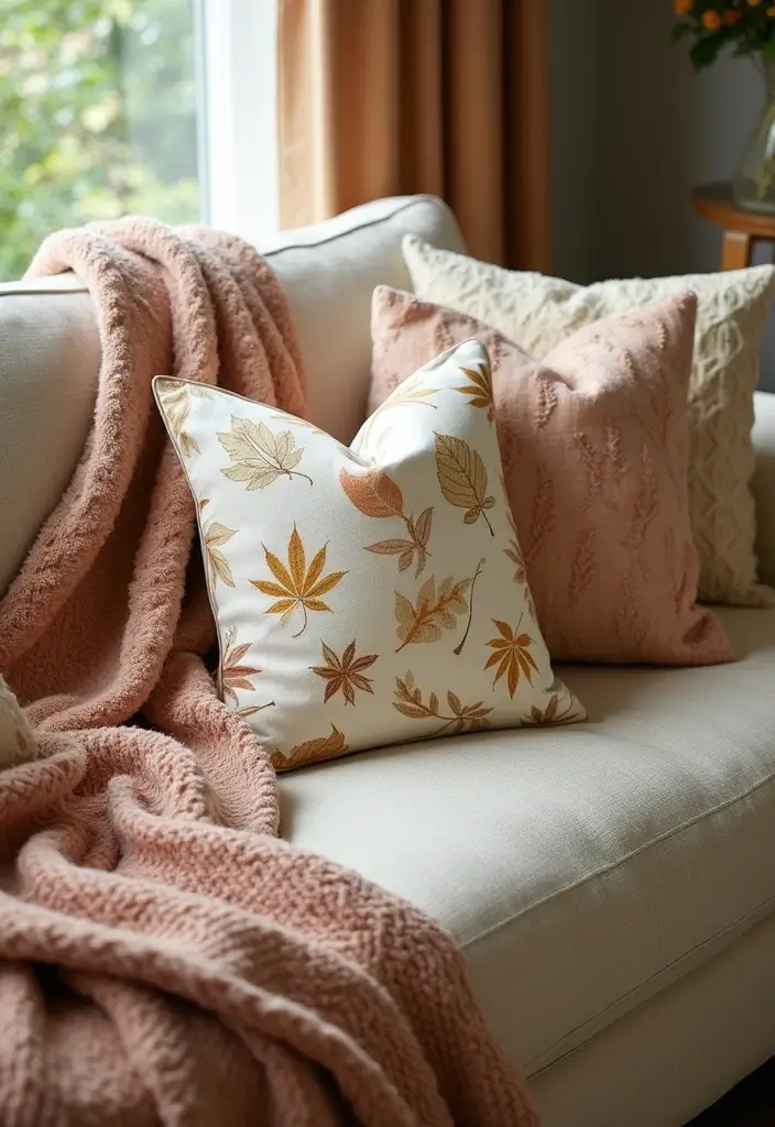 12 Fall Decor Leaves Ideas for a Natural Touch - 7. Leafy Pillows