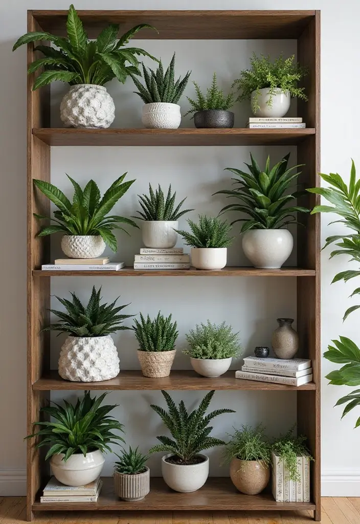 12 Green Wall Art Pieces for a Fresh Look - 11. Artistic Plant Shelves