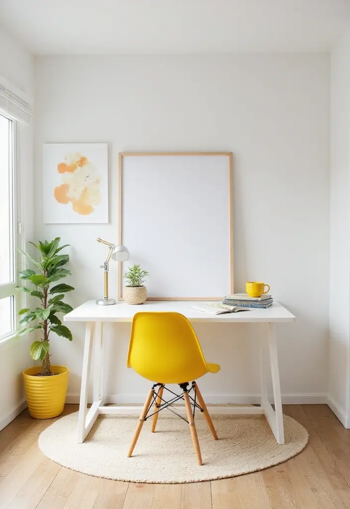 12 Home Office Interior Design Inspirations for a Minimalist Workspace - 6. Color Pop Accents