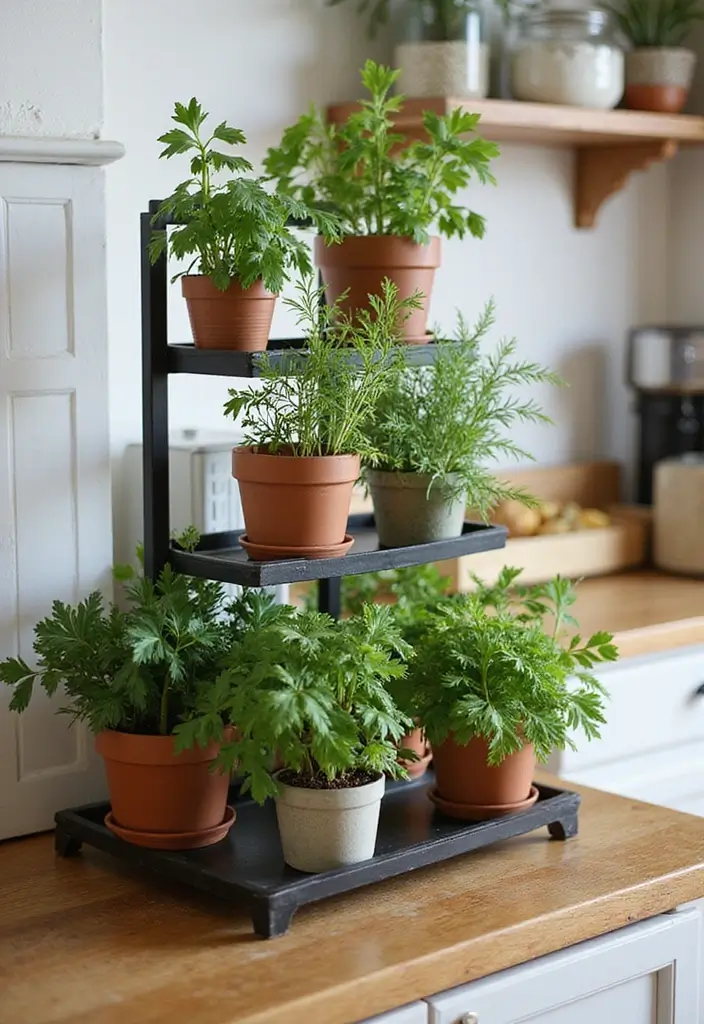 12 Kitchen Garden Ideas for Fresh Herbs at Home - 5. Tiered Plant Stand