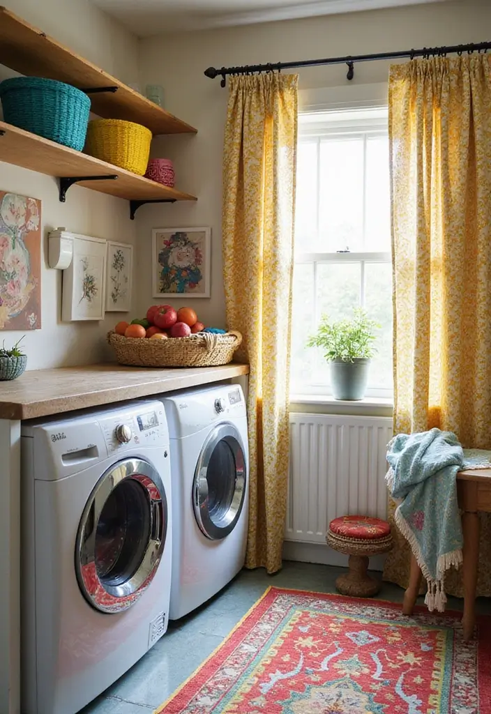 12 Laundry Room Decor Ideas for a Fresh Look - 8. Bright and Cheerful Textiles